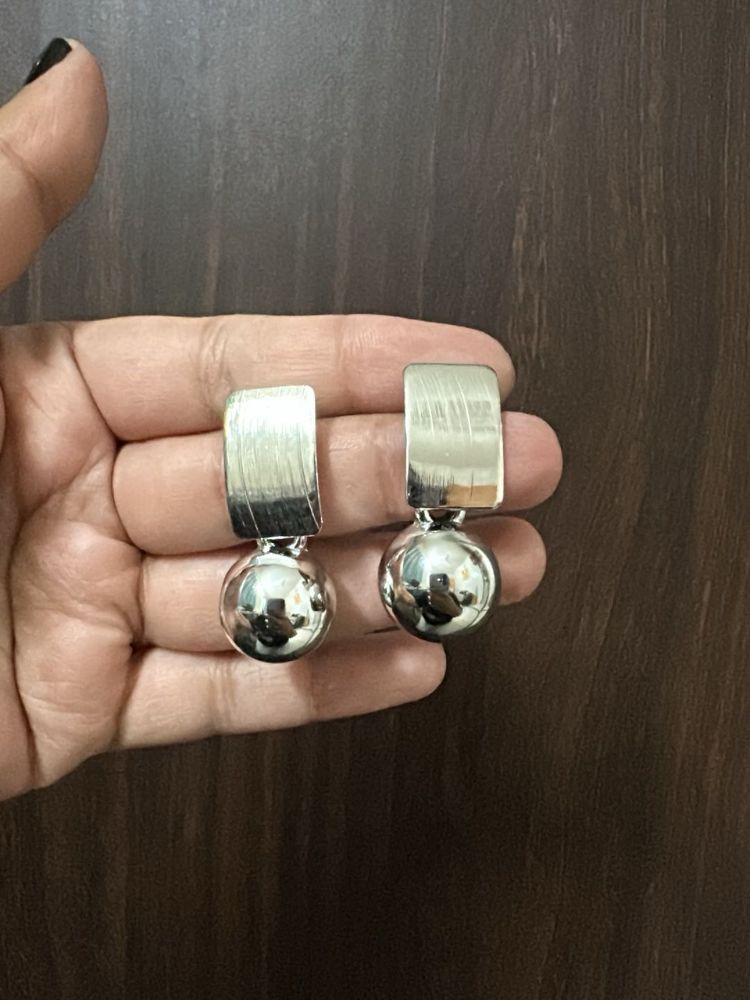 Chunky Silver Ball Drop Earrings