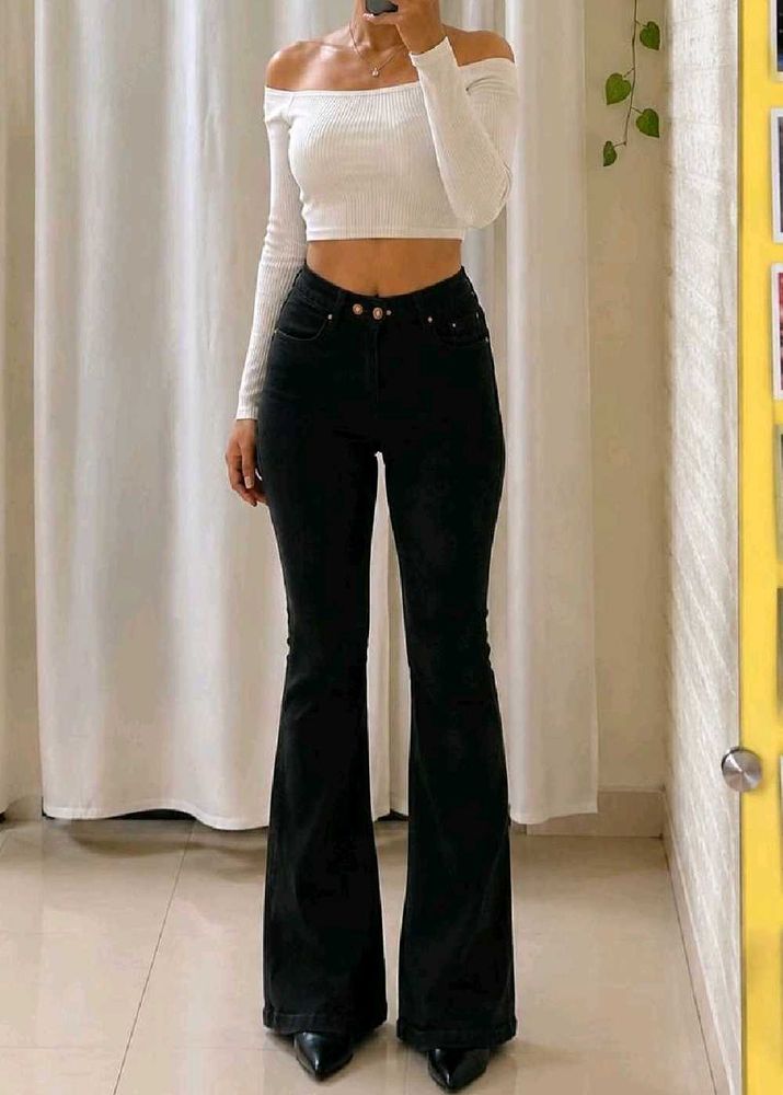 High Waist Black Flared Jeans