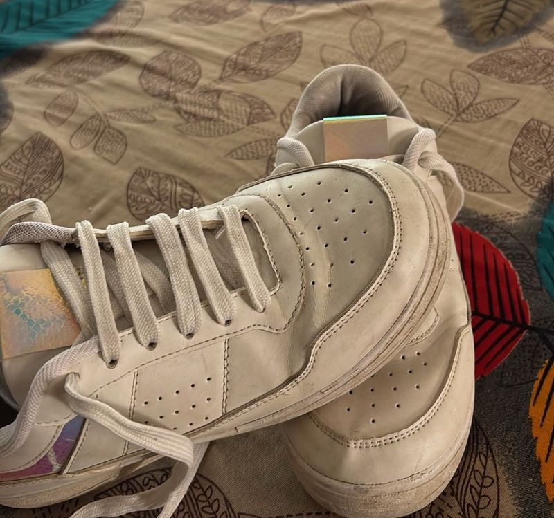 White Lace-Up Sneakers