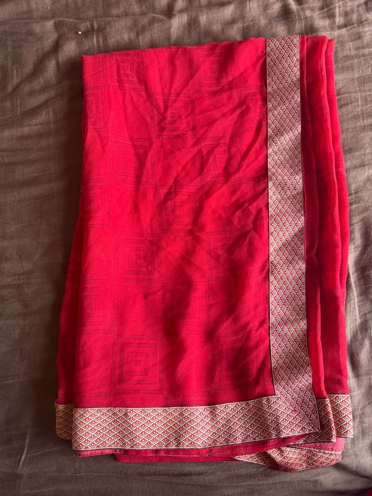 Vibrant Pink Saree with Decorative Border