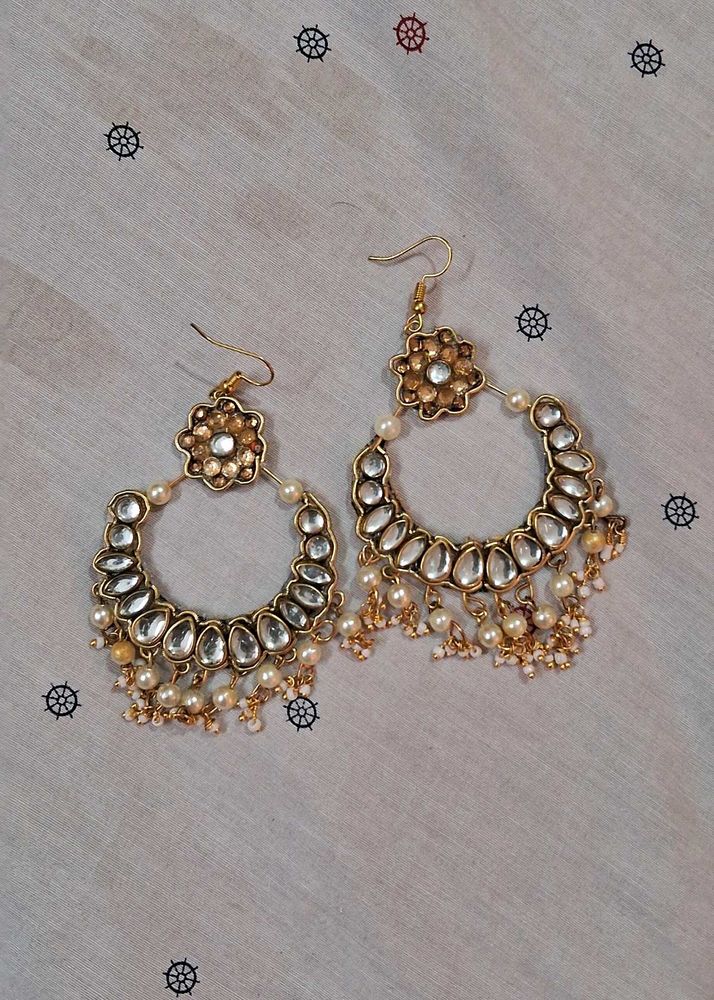Elegant Kundan Pearl Drop Earrings