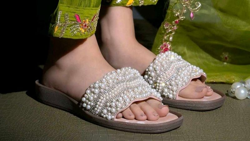 Embellished Pearl Slides: Hvnly by shoetopia
