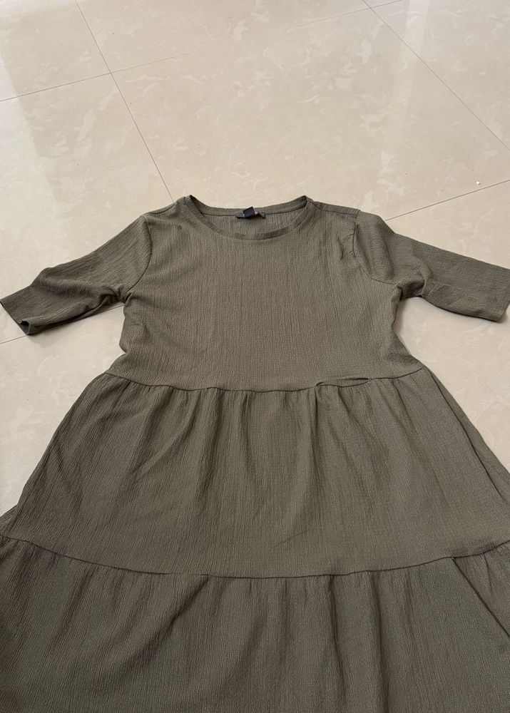 Olive Green Tiered Midi Dress