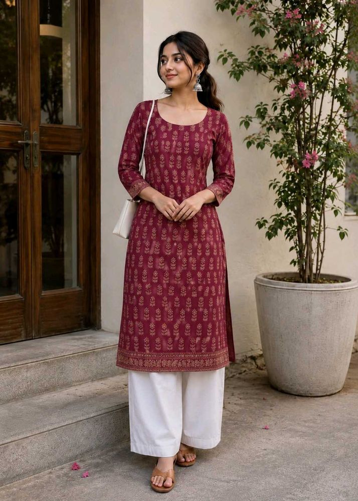 Maroon Printed Kurta