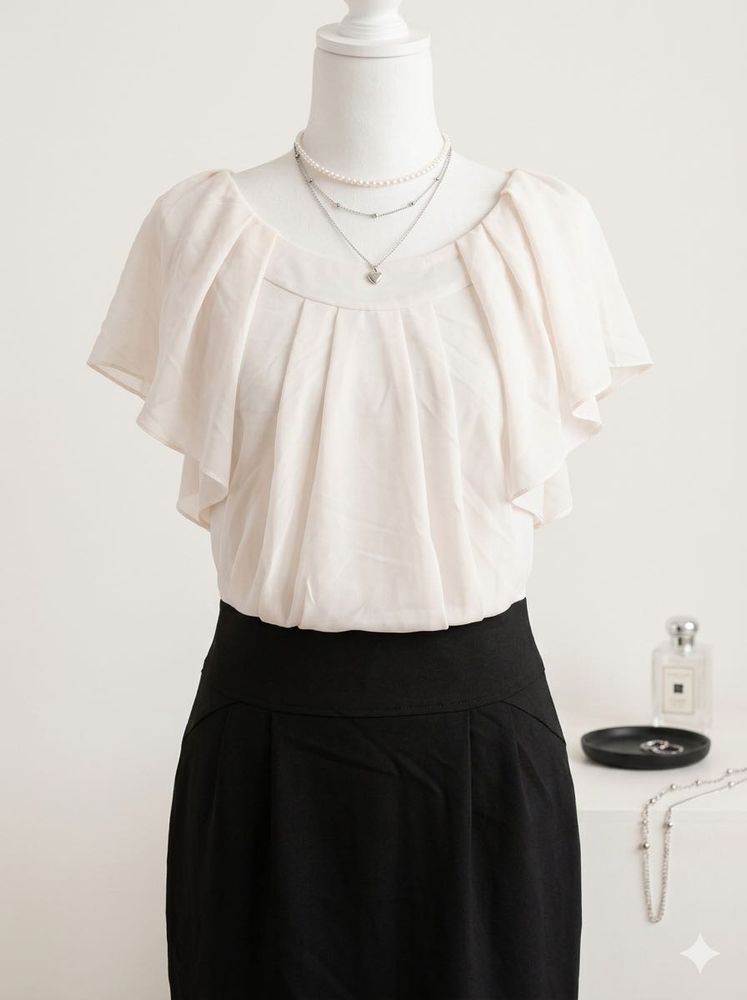 Elegant Cream Ruffle Sleeve Top