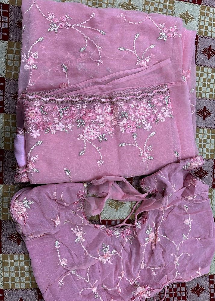 Pink Embroidered saree