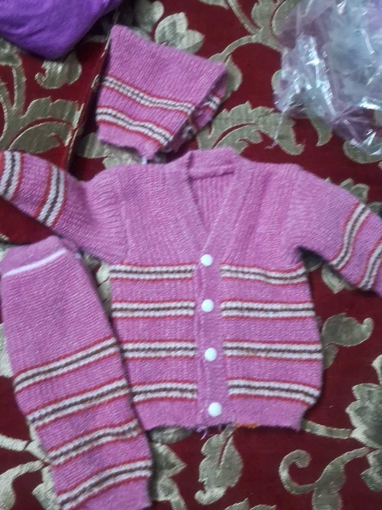 Cute Pink Baby Sweater Set