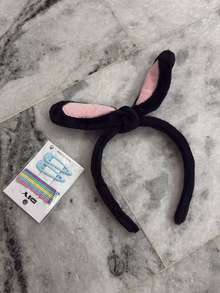 Option 1: Cute Plush Bunny Ears Hairband with Hair