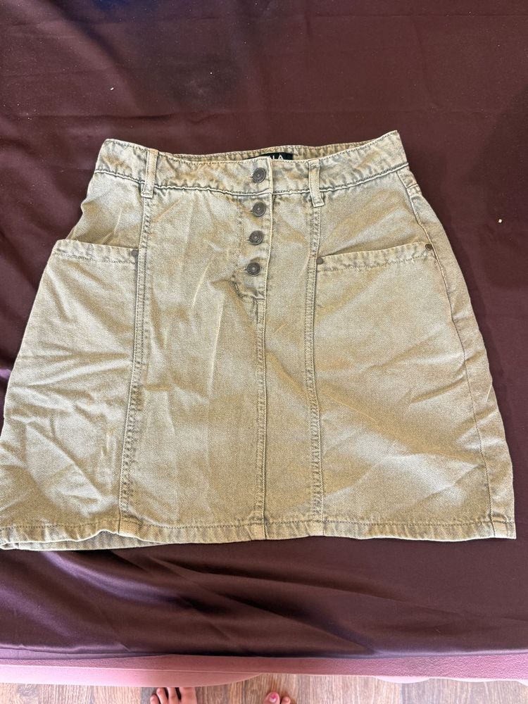 Washed Out Button Front A-Line Skirt