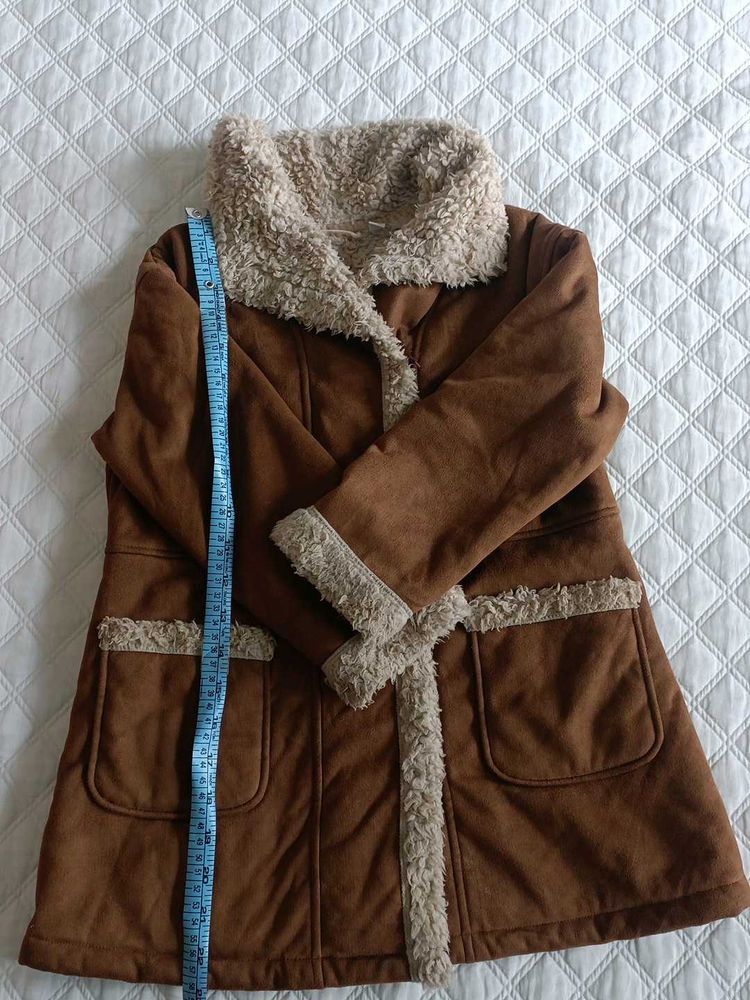 Brown Faux Suede Sherpa Lined Jacket