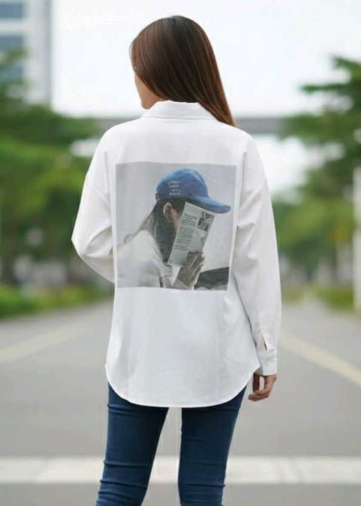 White Graphic Print Shirt women's