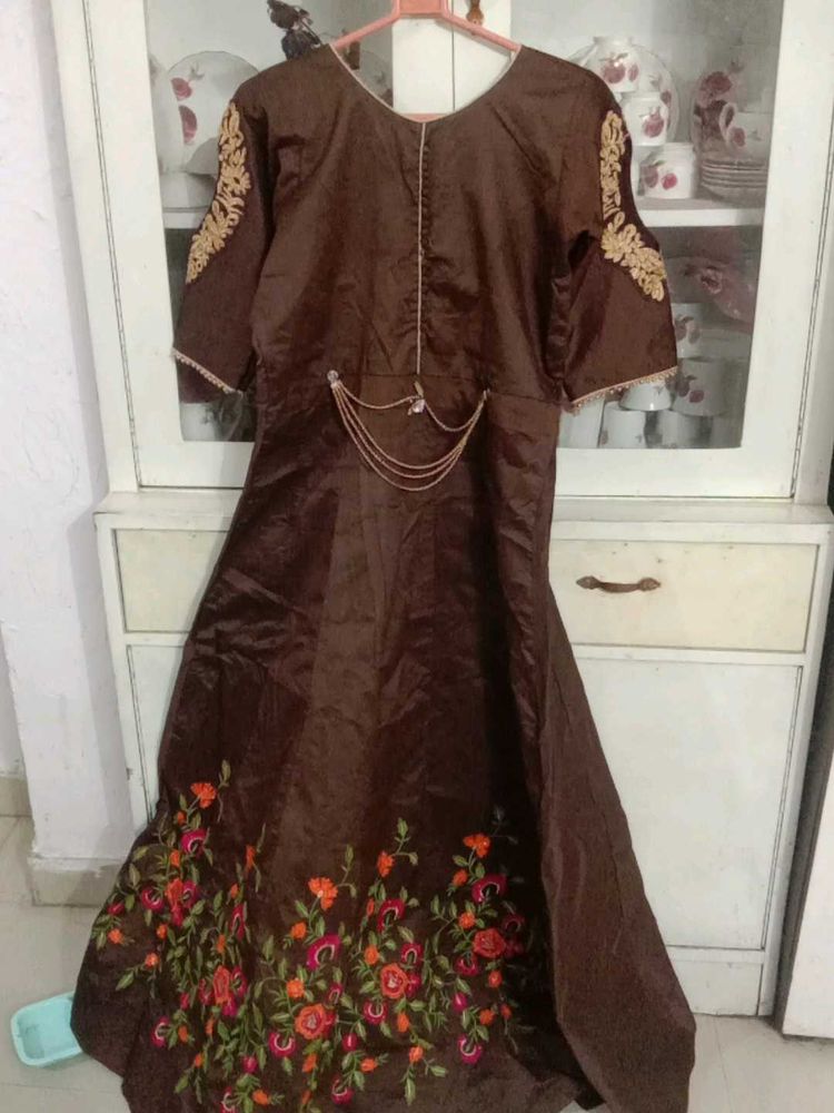 Elegant Brown Embroidered Gown