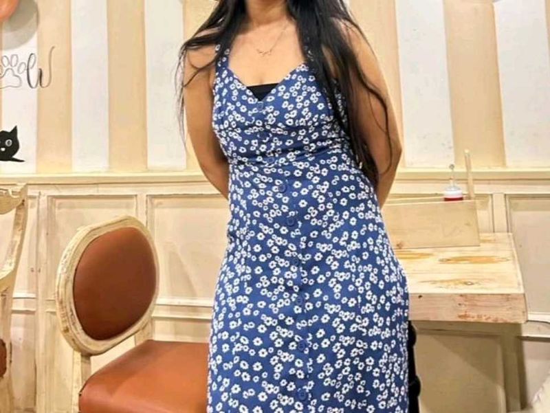 Blue Floral Button-Up Midi Dress