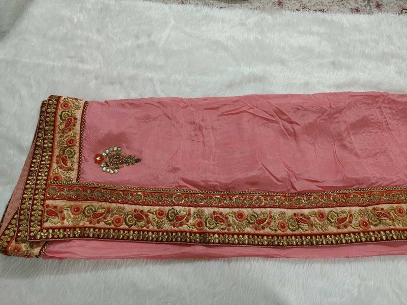 Elegant Pink Embroidered Silk Saree