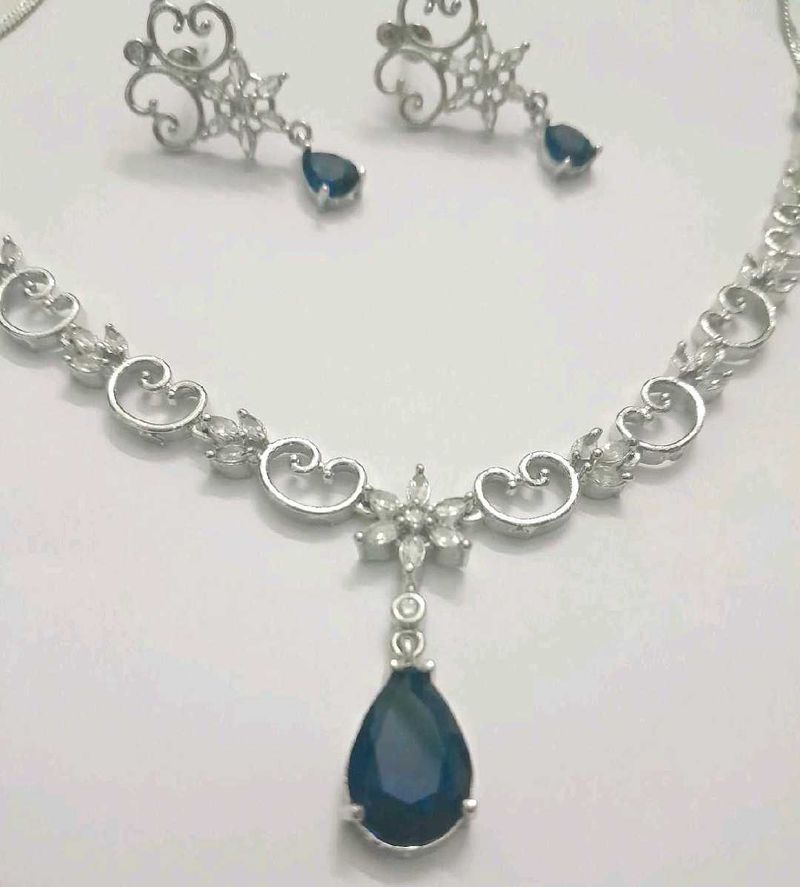 Elegant Blue Stone Necklace &amp; Earring Set