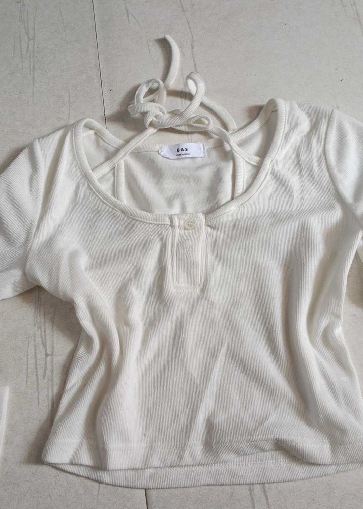 Cream Ribbed Henley Top