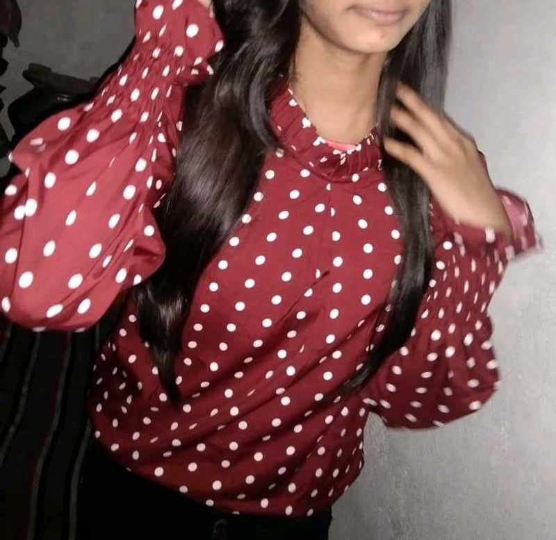 Maroon Top  Dot Print