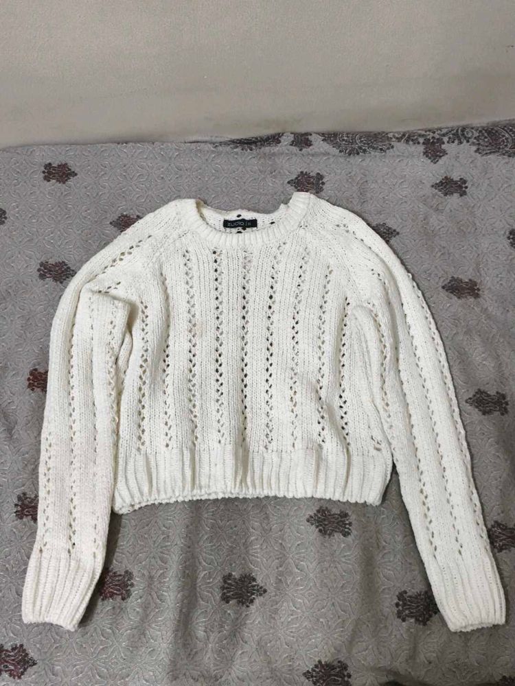 White Cable-Knit Sweater Top