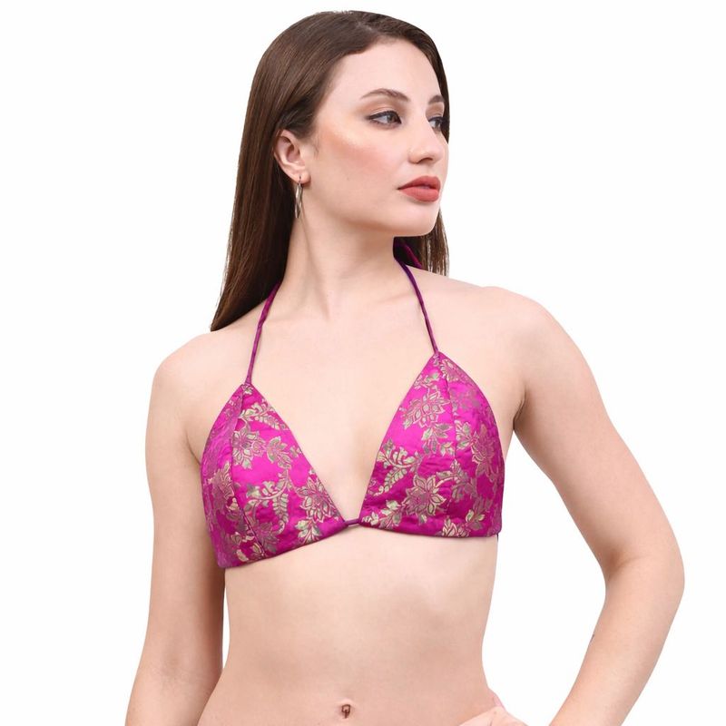 Vibrant Pink Brocade Halter Blouse
