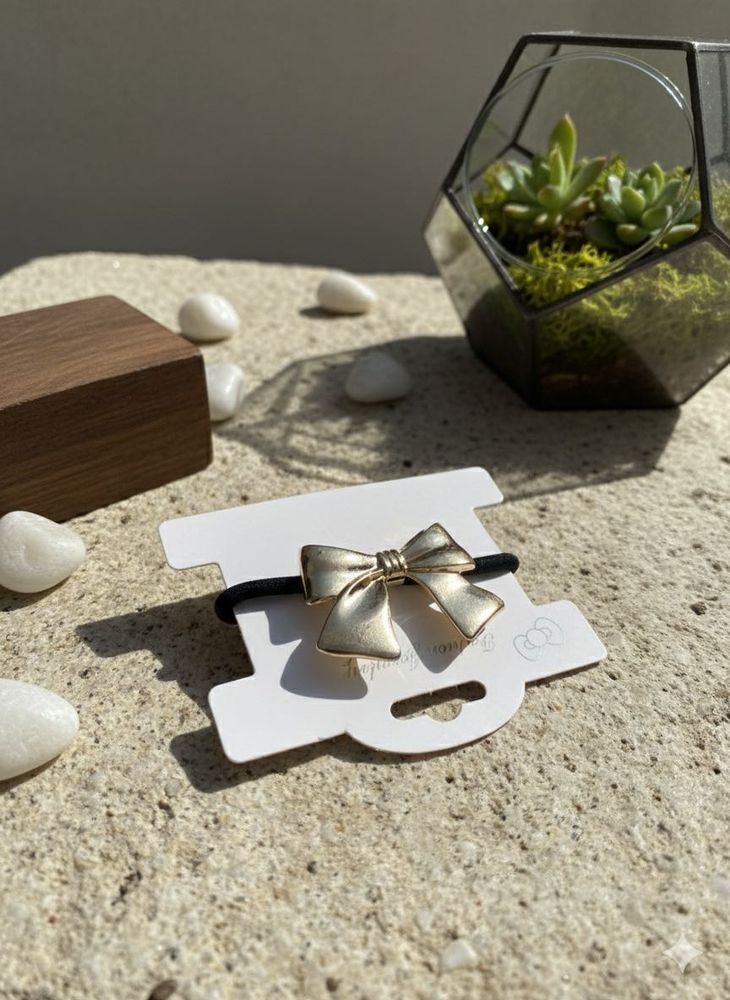 Anti Tarnish, gold plated Bow Hair Tie - Cute Acce