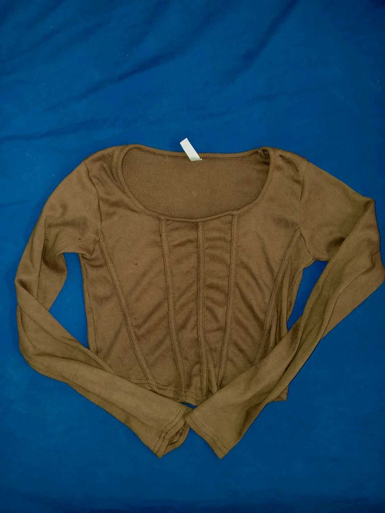 Brown Corset Style Long Sleeve Top