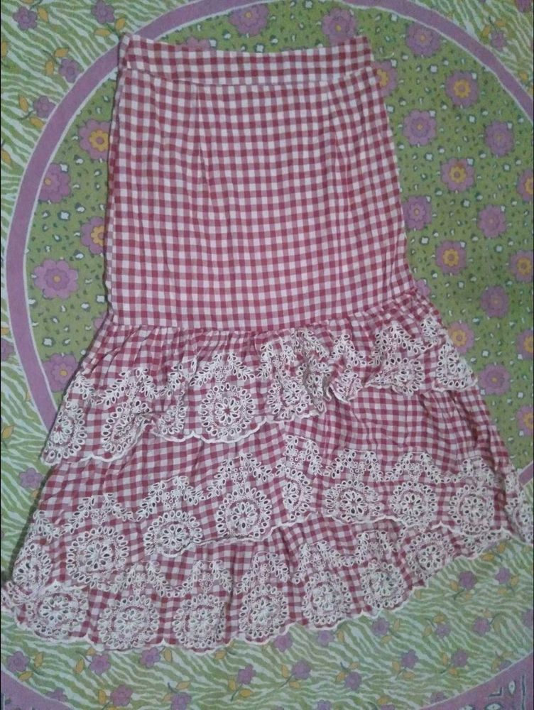 Red Gingham Tiered Lace Skirt