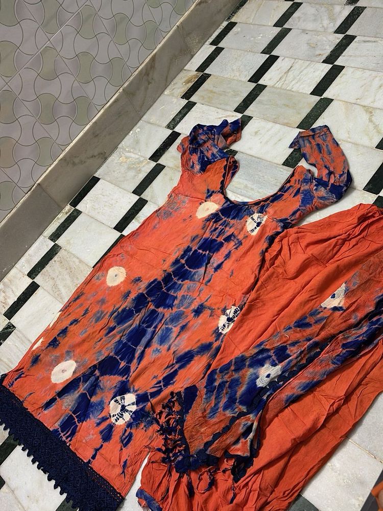 Tie-Dye Orange &amp; Blue Kurta Set
