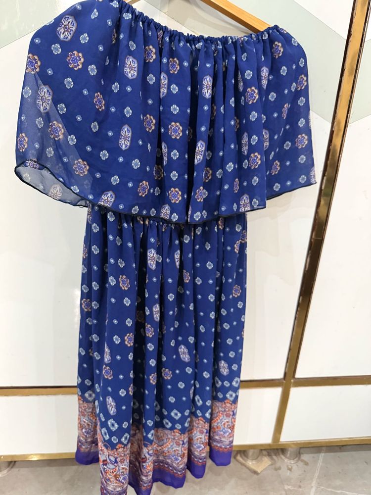 Boho Blue Off-Shoulder Dress