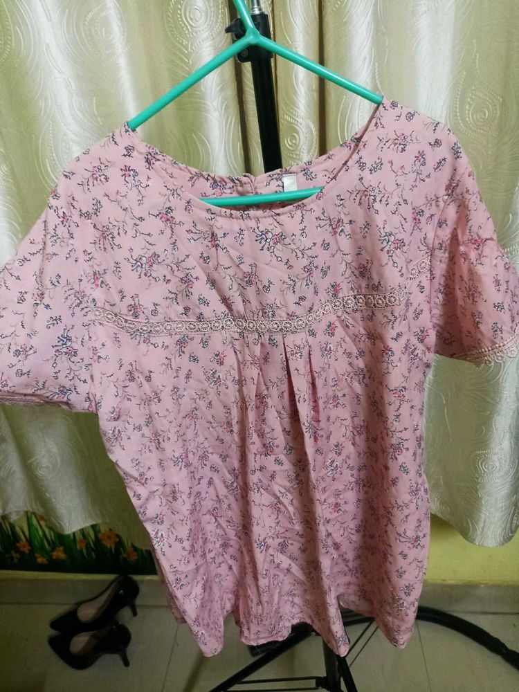 Pink Floral Print Blouse