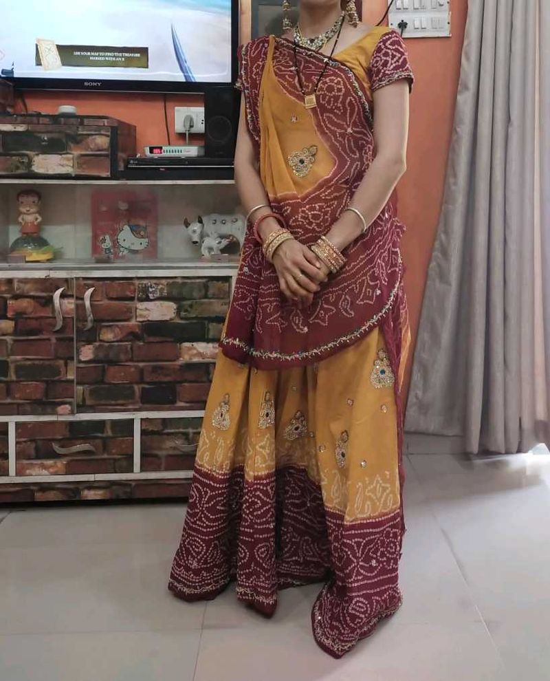 Beautiful Yellow &amp; Maroon Lehenga Choli