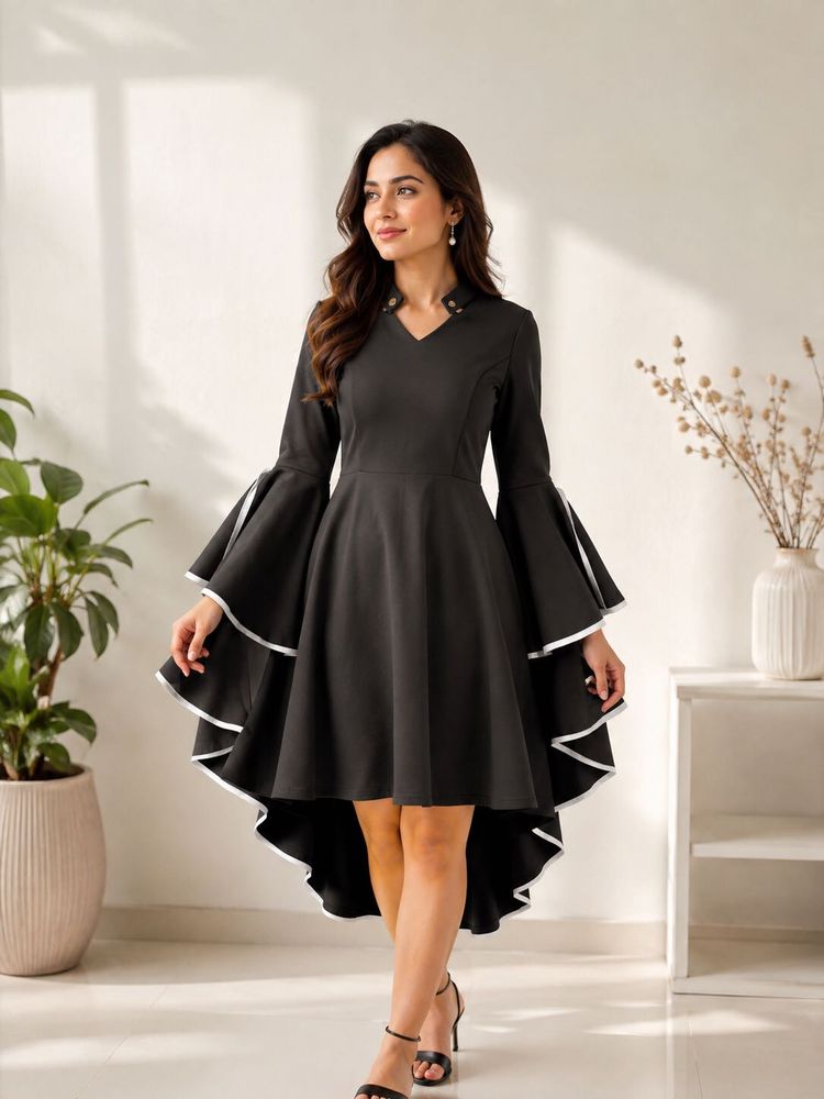 Chic Black Dress with Bell Sleeves