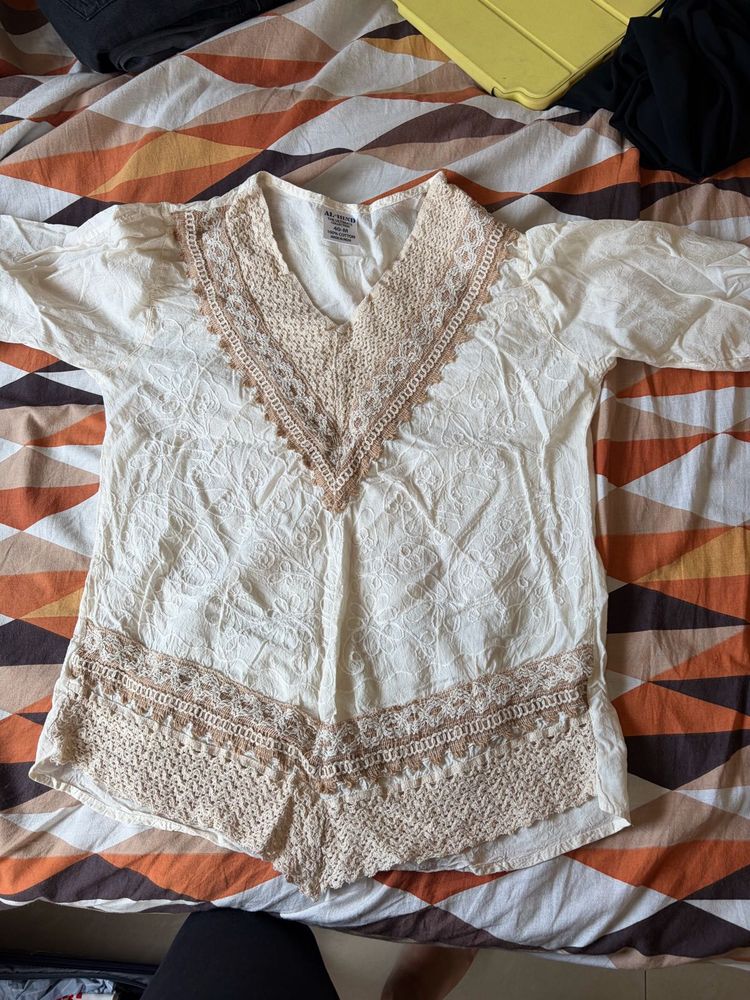 Boho Lace Trim White Tunic Top
