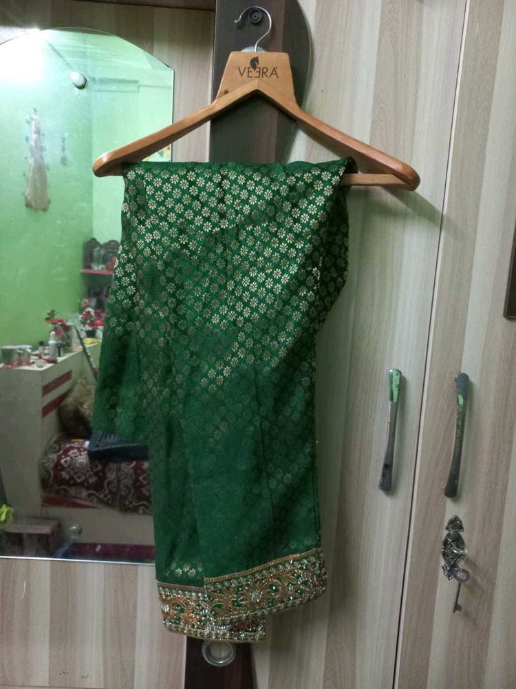 party wear green colour hand work dress