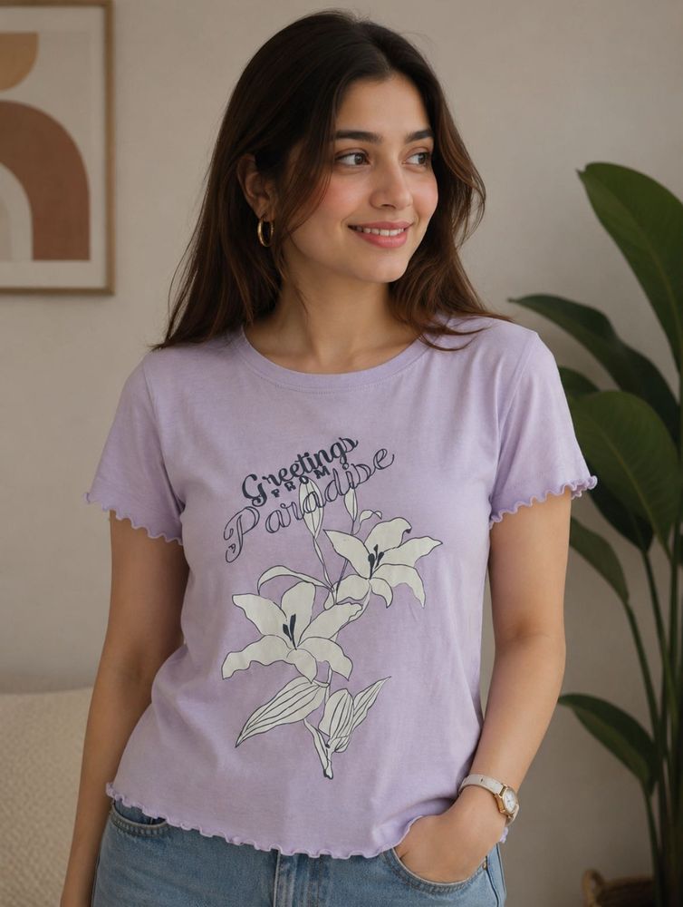 Lilac Floral Printed T-Shirt