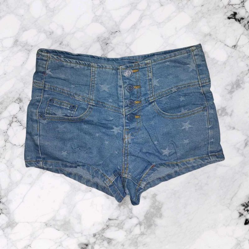 ✨⭐High Waist Star Printed Denim Shorts  XS/S  Blu