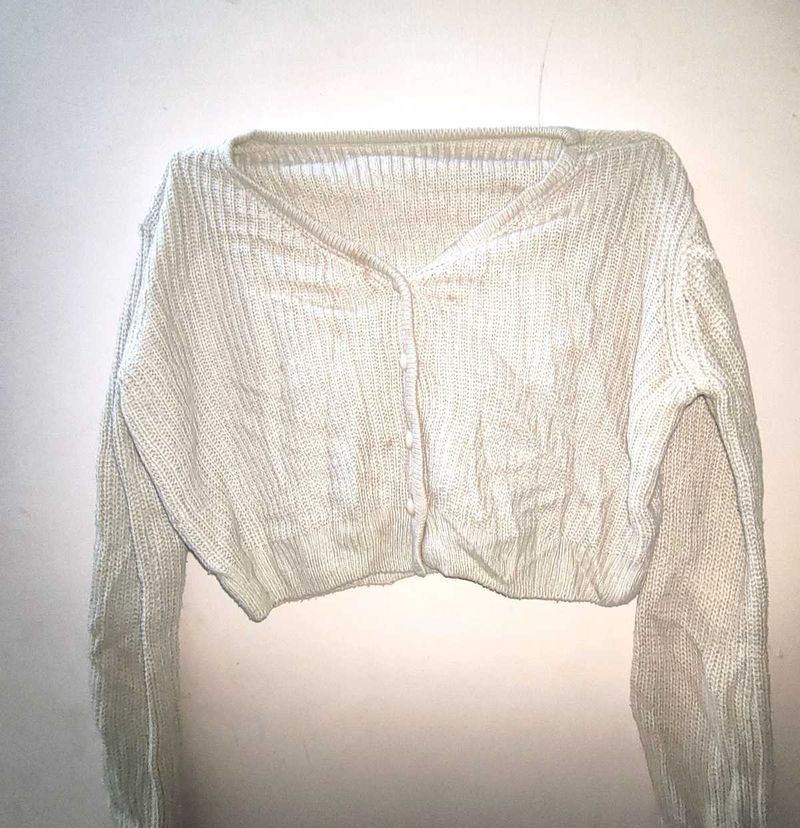 Cream Cropped Knit Cardigan