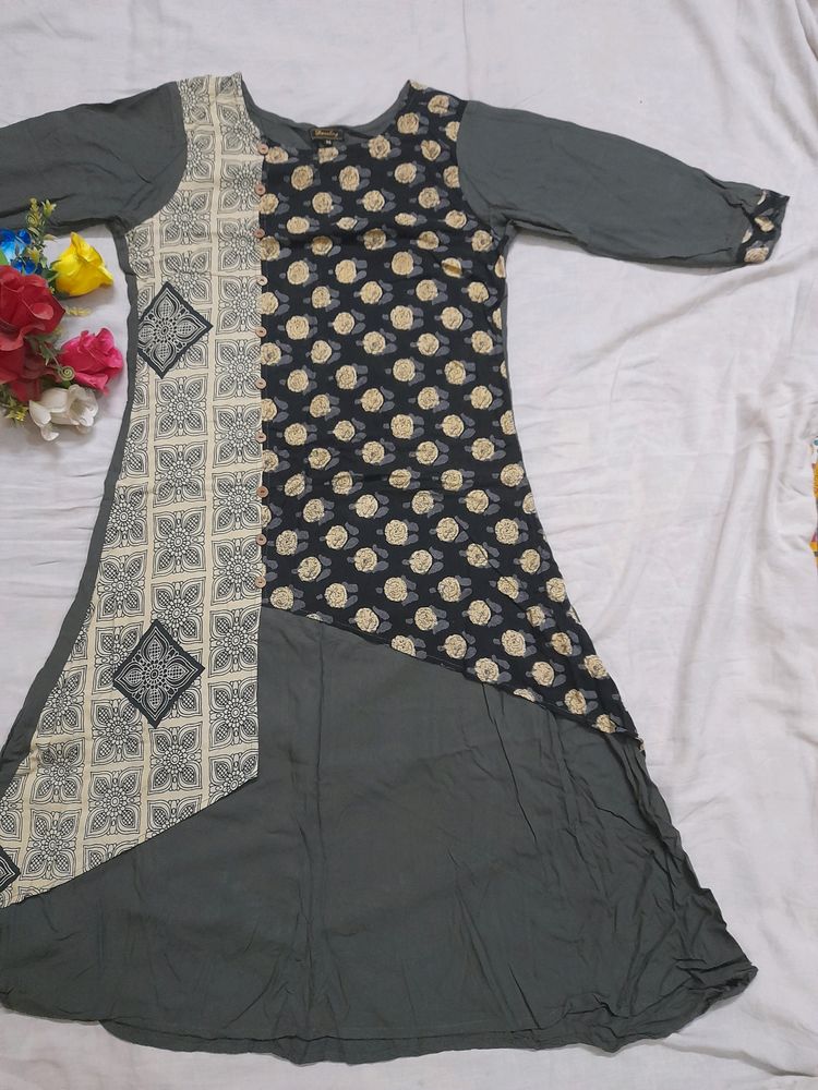 Black And Grey  A- Line Kurti