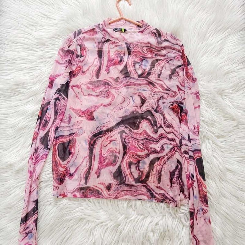 Tokyo Talkies | Pink Marble Mesh Top🌸