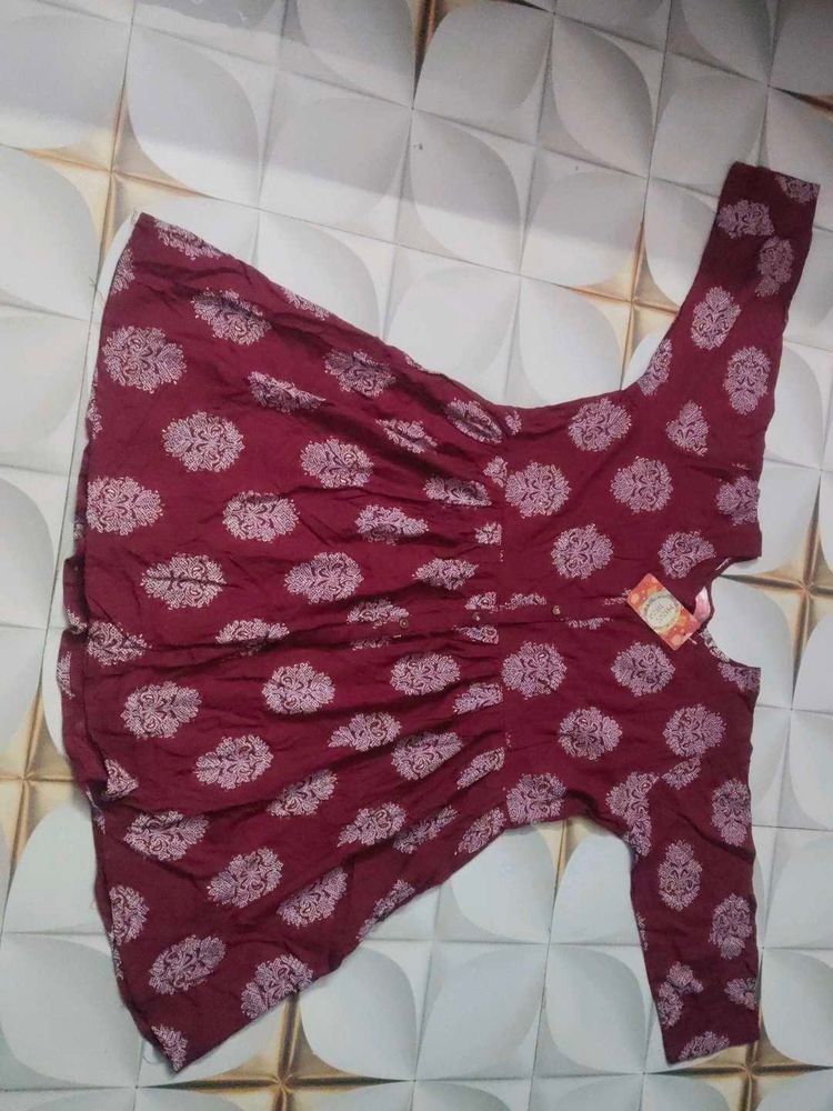 Maroon Printed Kurta