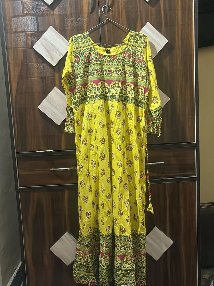 Yellow Anarkali With Free Gift
