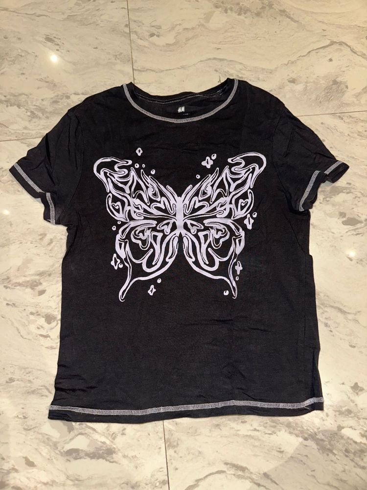 Black Butterfly Graphic T-Shirt