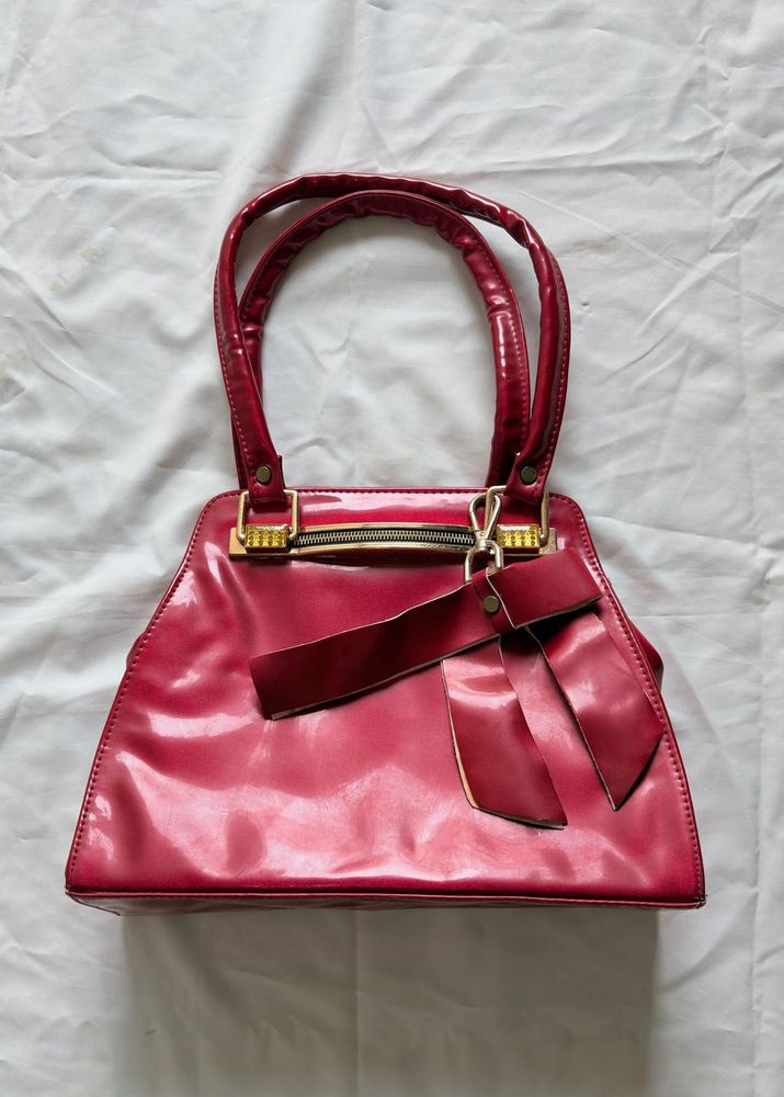 Chic Red Patent Leather Bow Handbag