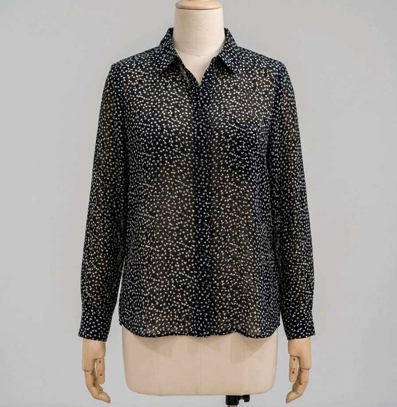 Chic Black &amp; White Dotted Sheer Blouse