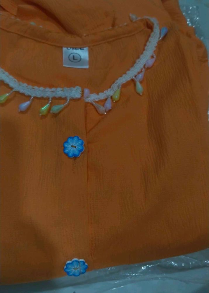 Orange Kurta with Floral Detail
