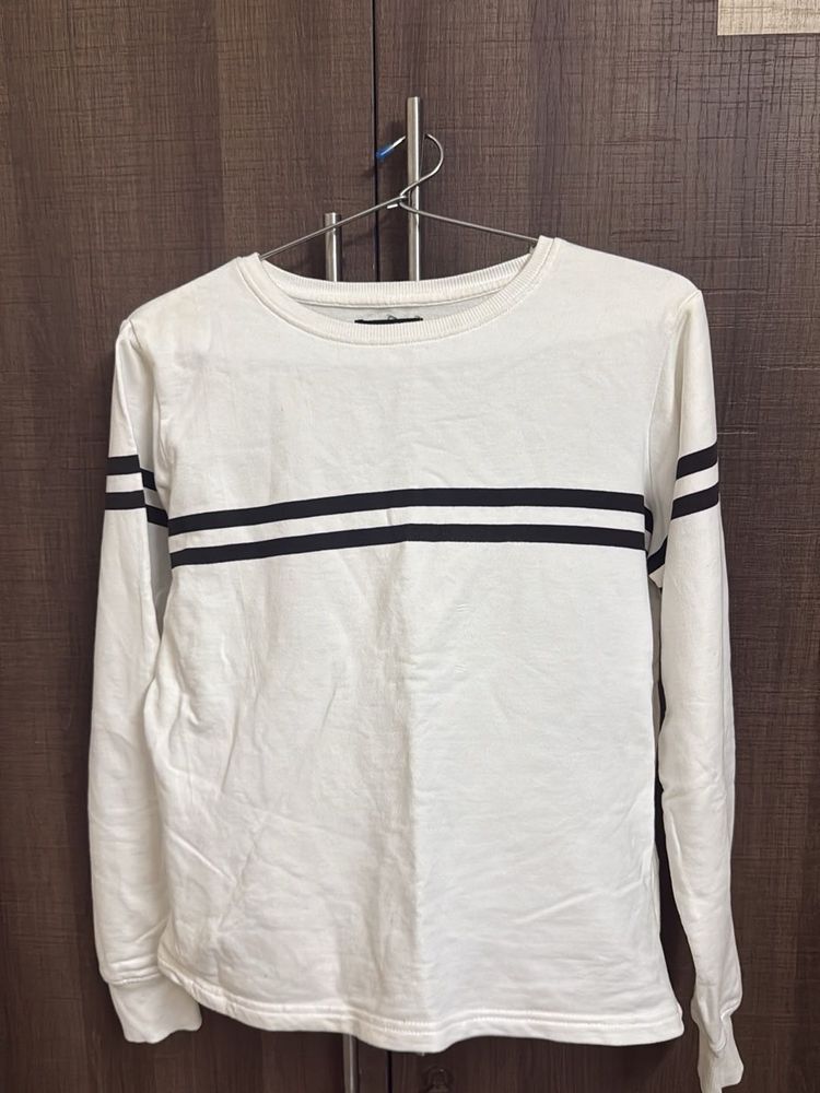 White Long Sleeve Top with Stripes of size S