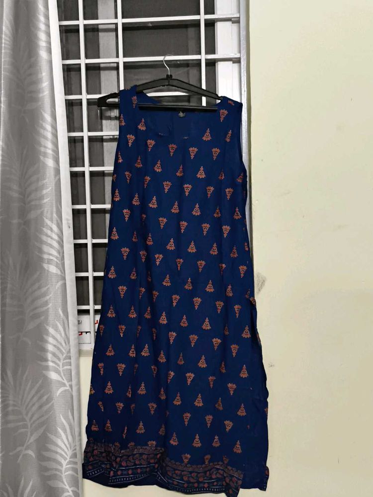 Blue Printed Casual Dress