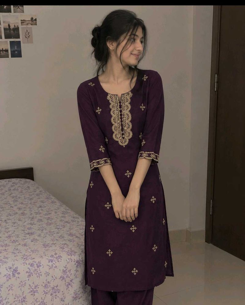 Embroidered Kurta Set - Rich Plum