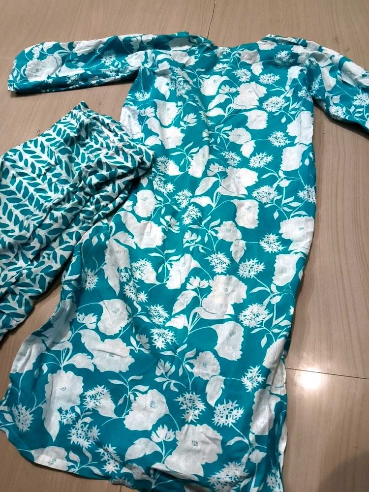 Teal Floral Kurta Set