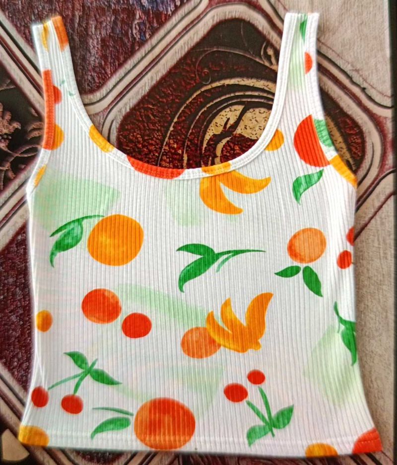 Cute Fruit Print Ribbed Tank Top