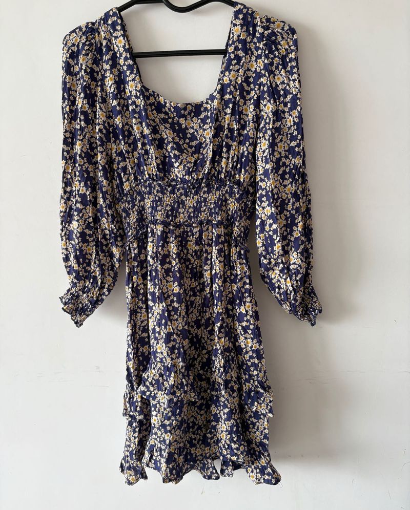 Blue Floral Backless Dress